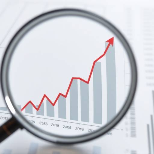 Financial chart showing upward growth with a magnifying glass highlighting key data points