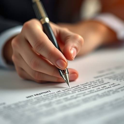 Image of a stylized contract or legal document with a pen.